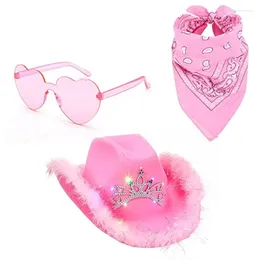 Berets Y166 Cosplay Cowboy Hat For Female WesternStyle Top Kerchief Scarf Heart Sunglasses Masquerade Party Costume Accessories