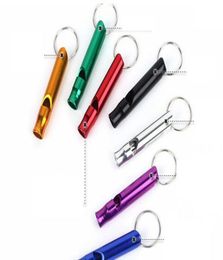 Mini Aluminum Alloy Whistle Keyring Keychain For Outdoor Emergency Survival Safety Keyring Sport Camping Hunting party favor KKA797157282