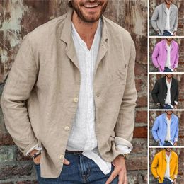 Men's Suits Business Casual Blazer Spring Autumn Loose Cotton Linen Male Cardigan Solid Simple Thin Streetwear Elegant Jacket