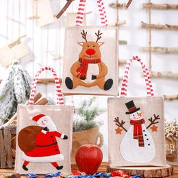 New Christmas decorations linen three-dimensional embroidered tote bag Children's gift bag candy bag storage bag