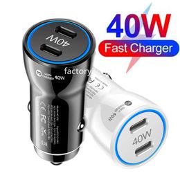 Fast Quick Charging 40W Dual USB C PD Car Charger Auto Power Adapters For Ipad Iphone 13 14 15 Pro Max Samsung Tablet PC F1 With Retail Box