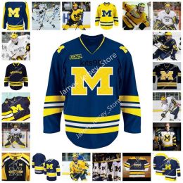 Top Stitch2022 NCAA Custom Michigan Wolverines Stitched Hockey Jersey 37 Jack Leavy 43 Luke Hughes 51 Garrett Van Wyhe 55 Jake Gingell 56 Dy