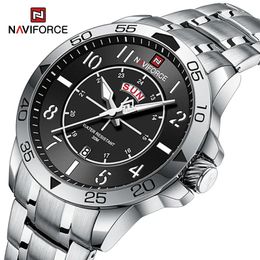 Wristwatches NAVIFORCE Man Casual Wild Quartz Wristwatch 3ATM Water Resistant Stainless Steel Mens Watches Day and Date Display Reloj Hombre 231109