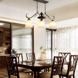 Pendant Lamps American Style Dining Room Chandelier 110-240V All Copper Three Head Bar Lamp European Vintage Light Luxury