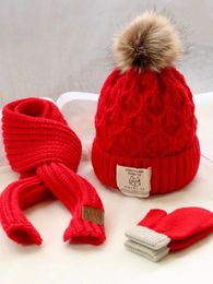 Caps Hats Three piece children's hat and scarf autumn/winter warm knit hat baby boy girl baby wool knit hat Cute fashion hat 231109