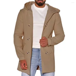 Men's Jackets Men Fall Winter Coat Hooded Pockets Double-breasted Solid Color Mid Length Loose Cardigan Long Sleeve Thick Warm Overcoat Lo