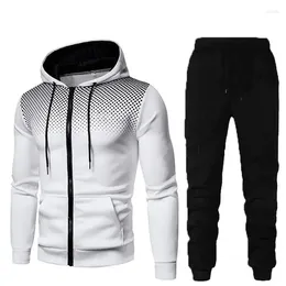 Men's Tracksuits Hooded Zippered Sweatshirt Pants Set Warm Casual Fitness And Sports 2 Pieces Autumn Winter Novelty 2023