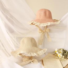 Hats Parent-child Fashionable Summer Sun Ladies Women Casual Bowknot Lace Ribbon Straw Visor Cap For Holiday Seaside