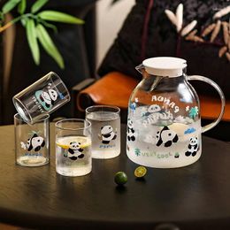 Hip Flasks Panda Cold Water Bottle Glass Cup High Temperature Resistant Net Red With Lid Household Large Capacity Set