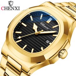 CHENXI Men's Watches Top Brand Original Waterproof Quartz Watch for Men Golden Business Style Date All Steel Wristwatch