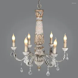 Chandeliers Vintage Wooden Crystal Chandelier Lampadario Lustre Cristal Led Avize Art Deco Ceiling Nordic Home Decor Drop Ship