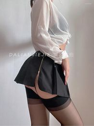 Skirts Sweet Zipper Sexy Korean Mini Pleated Black A-LINE Super Short Student Split Fork JK Japanese Kawaii I7XZ