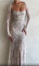 Basic Casual Dresses Elegant Lace Embroidery Sling Maxi Dres Fashion Sleeveless Back Bandage Bodycon 2023 Female Solid Party Club Robe 231109