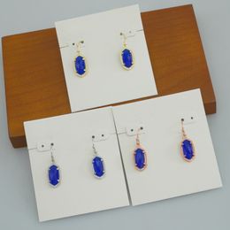 Dangle & Chandelier Hook Stone Real 18K Gold Plated Dark Blue Glass Gem Dangles Earrings Jewelries Letter Gift With free dust bag