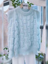 Women's Sweaters Blue Mohair Knitted Sweater Pullover Women 2023 Winter Casual Loose Fashion Soft Ladies Jumper Knitwear Long Sleeve O-neck