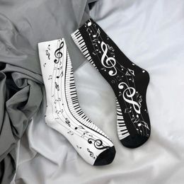 Men's Socks Minimalistic Piano Keys Women's Casual Music Notes Novelty Spring Summer Autumn Winter Middle Tube Gift