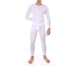Men s Thermal Underwear CLEVER MENMODE Sexy Male Long Johns Sleepwear Ice Silk Lounge Tight Sleeve Undershirt Trousers Set 231109