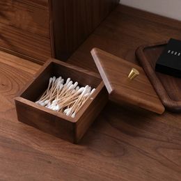 Toothpick Holders Wooden Floss Storage Box Organiser Black Walnut Jewellery Cotton Swab Small Wood Holder 231108