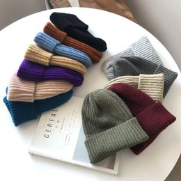 BeanieSkull Caps Candy Colours Winter Hat Women Knitted Warm Soft Trendy Kpop Style Wool Beanie Elegant Allmatch 231109