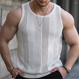 Men's Tank Tops Summer Knitted Men Sleeveless Knit Streetwear Breathable T-shirt Casual Loose Vest Pullover Solid Gym Clothing