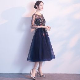 Ethnic Clothing Sexy Flower Embroidery Zipper Formal Prom Gowns Qipao Evening Dress A Line Daily Dresses Party Vestido De Festa