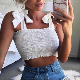 Women's Tanks Fashion Bowknot Camisole Ruffles Bare Midriff Summer Crop Top Women White Ladies Camis Tops Haut Femme