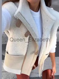 Women's Vests Sleeveless Wool Vest Jacket Stand Collar Pockets Faux Cashmere Plush Waistcoat For Women 2023 Winter New Patchwork Jackets J231109