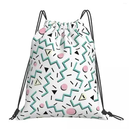 Backpack Back To The 80's Eighties Funky Memphis Pattern Design Backpacks Portable Drawstring Bags Bundle Pocket Storage Bag