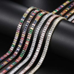 Hip Hop Colorful Crystal Tennis Necklace Sparkle Cubic Zirconia Cz Square Chain