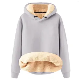 Women's Hoodies Winter Sweatshirt Thicken Loose Keep Warm Female Solid Color Padded Fleece Lined Pullovers Casual Ladies Daily Tops