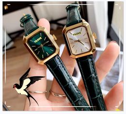 Popular Women's Square Simple Dial Watch Small Size Battery Clock Quartz Movement Business Leisure Black Green Red Leather Strap Three Pins wristwatch Girl Lady Gift