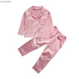 Pajamas Fashion Baby Kid Girls Satin Autumn Winter Pajamas Set Solid Long Sleeve Button Tops+Long Pants 2PCS Outfits SetL231109