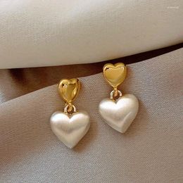 Stud Earrings Korea Fashion Jewellery 14K Gold Two-color Electroplated Brushed Love Pendant Elegant Women's Daily Work Accessories