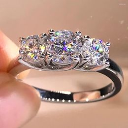 Cluster Rings 18K Au750 White Gold Women Ring Moissanite Diamonds 3 Pcs 1 Round Classic Wedding Party Engagement Anniversary Trendy