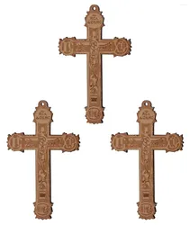 Pendant Necklaces Cottvo3Pcs/Lot Large Wooden Eastern Orthodox Crucifixion Cross For DIY Jewelry Making Rosary Chaplet Necklace Parts