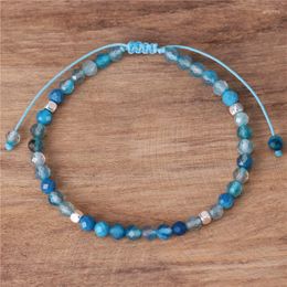Charm Bracelets 4mm Lake Blue Agate Beads Dainty Bracelet Gemstone Cord Braided Tibetan Adjustable Friendship Women Jewellery Dropship