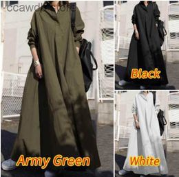 Basic Casual Dresses Autumn loose long sleeve big swing solid Colour cotton hemp national style wide dress T231109