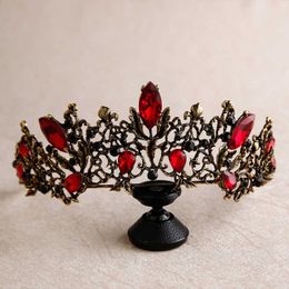 Wedding Hair Jewellery Baroque Retro Red Green Black Crystal Bridal Tiaras Crown Pageant Diadem Rhinestone Veil Tiara Headband Wedding Hair Accessories P230408