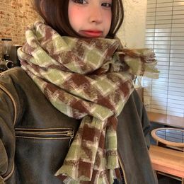 Scarves Winter Cashmere Thick Wrap Scarf Autumn Female Fringe Large Lattice Bandana Fashion 200X70CM Warm Shawls