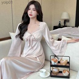 Women's Sleepwear Spring Autumn Nightgowns Sleepshirts Women's Long Sle Satin Sleepwear Home Nightshirt Women Causal Ladies Long Women DressL231109