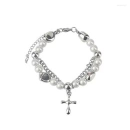 Charm Bracelets Sweet And Cool Stitching Reflective Pearl Bracelet Crystal Gothic Jewellery C1FC