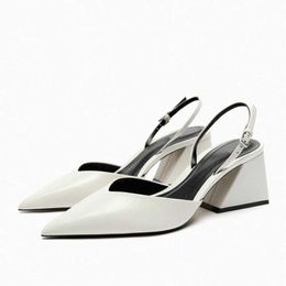 Sandals White Block Heel Pumps for Women Pointed Toe Slingback Court Shoes Summer Heels Female Elegant Wedding Pump Heeled 230406