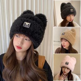 BeanieSkull Caps Hat Womens Winter Plush Warm Japanese Versatile Cold Big Head Surrounding Face Small Knitted Woollen 231109