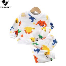 Pyjamas New Autumn Winter Kids Thick Warm Flannel Pyjama Sets Baby Boys Girls Cartoon Long Sleeve O-neck Clothing Sets Sleepwear PyjamasL231108