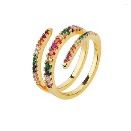 Cluster Rings Colorful CZ Ring For Women Colored Cubic Zirconia Three Layers Adjustable Round Cut Zircon Opening Anillo Mujer Vintage