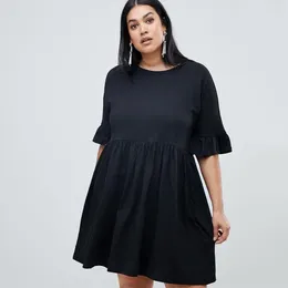 Plus Size Dresses Casual Summer Dress Women Half Flounce Sleeve Loose A-line Ladies Large Solid Black Cotton Tunic 6XL