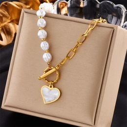 Chains 316L Stainless Steel Bead Chain Asymmetric Splicing OT Buckle Clavicle Love Pendant Necklace