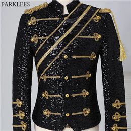 Mens Suits Blazers Black Sequin Steampunk Blazer Jacket Stand Collar Tassel Design Men Nightclub Party Prom Rock and Roll Costumes 3XL 231109