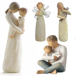 Decorative Objects Figurines Mom And Son Figurine Home Ornament Minimalist Resin Crafts Dad And Children Sclupture Decor Tabletop Christmas Gift For Family 231109