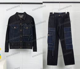 xinxinbuy Men designer Coat Jacket Multiple pockets Panelled Denim 1854 long sleeve women blue black khaki M-2XL